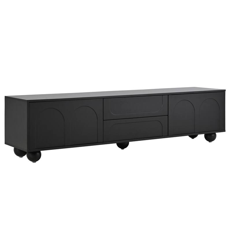 Modern Arched TV Stand for TVs up to 75 Inches with 2 Drawers and Rebound Device, for Living Rooms and Bedrooms, Black