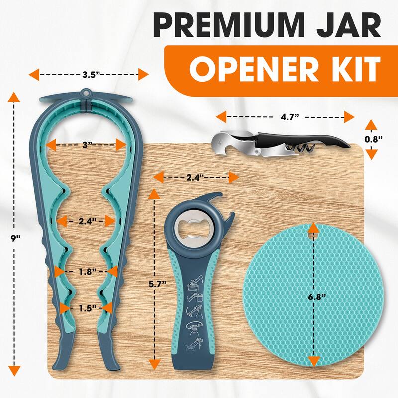 Cheer Collection Jar Opener Kit Versatile 4 Piece Set for Easy Lid and Bottle Opening