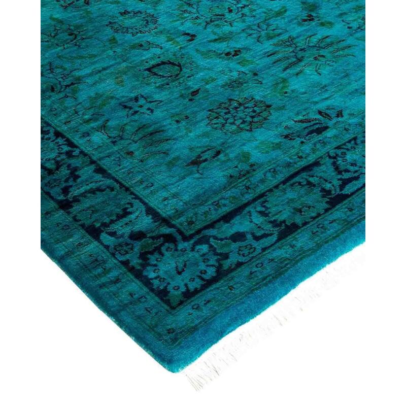 Overton Hand Knotted Wool Vintage Inspired Modern Contemporary Overdyed Blue Area Rug - 4' 2" x 6' 4"