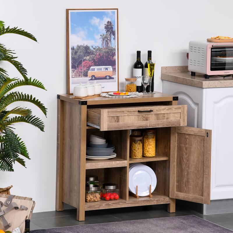 HOMCOM Rustic Barn Door Storage Cabinet/Modern Farmhouse Buffet Sideboard for Kitchen & Dining Room