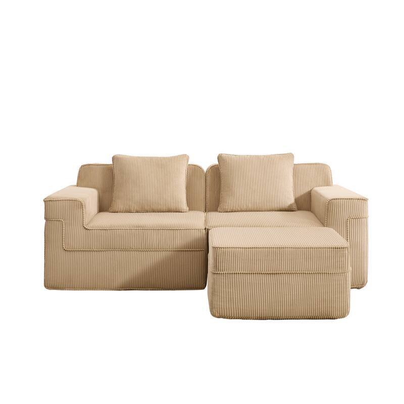 2 Seat L Shape Sectional Sofa, Cloud Sofa Couch with Deep Seat, Loveseat Sofa with Throw Pillows and Movable Ottoman