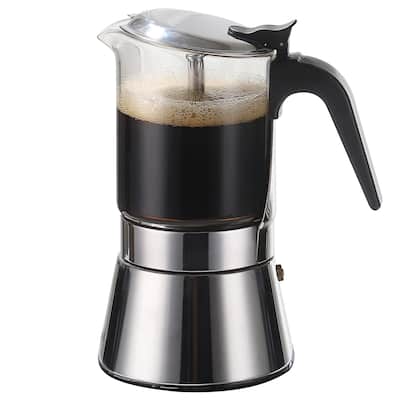 Stovetop Espresso Maker, Crystal Glass-top & Stainless Steel Espresso Moka Pot,Classic Italian coffee maker（360ml）