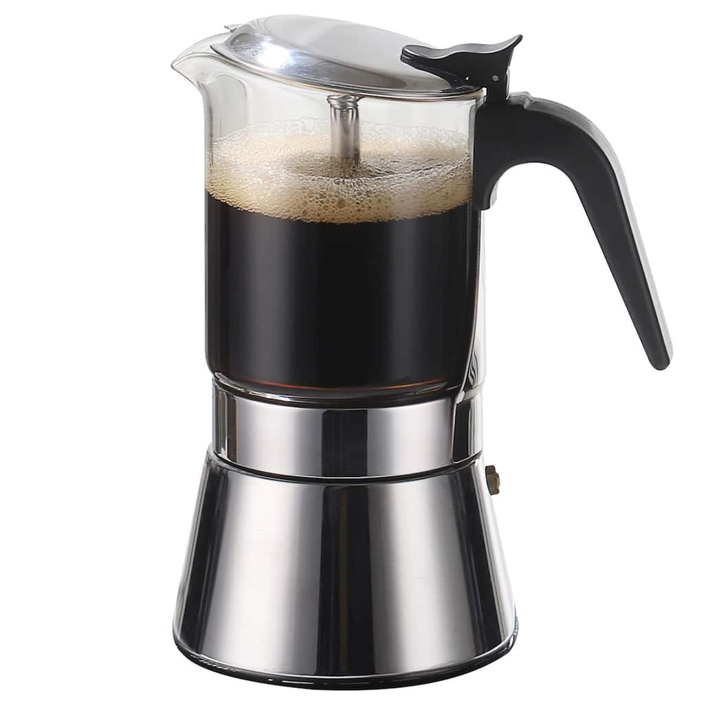 Stovetop Espresso Maker, Crystal Glass-top & Stainless Steel Espresso Moka Pot,Classic Italian coffee maker(360ml)