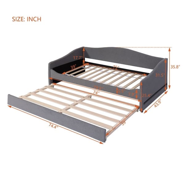 dimension image slide 0 of 3, Teddy Fleece Twin Size Upholstered Daybed with Pull-out Trundle Bed and LED Light, Sofa Bed Frame for Bedroom Apartment