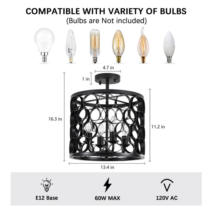 4 - Light Metal Ring - Shaped Semi - Flush Mount Ceiling Light