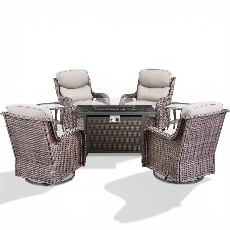 Pocassy 43" Fire Pit Table with Outdoor Swivel Chair Set