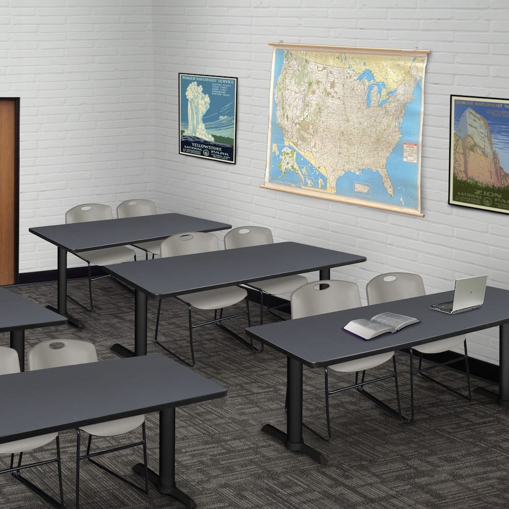 66" x 24" Training Table- Grey & 2 Stack Chairs- Grey