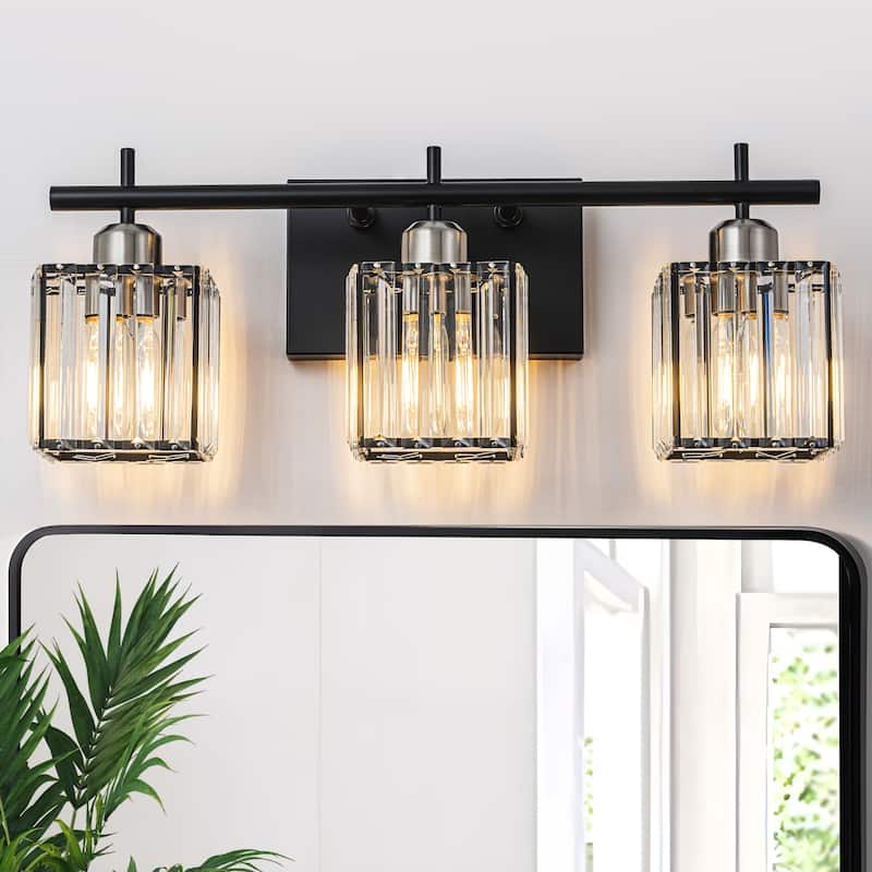 Starsky 3/4-Light Modern Dimmable Bathroom Crystal Vanity Light Wall Sconces with Crystal Shade - 3-Light - Black