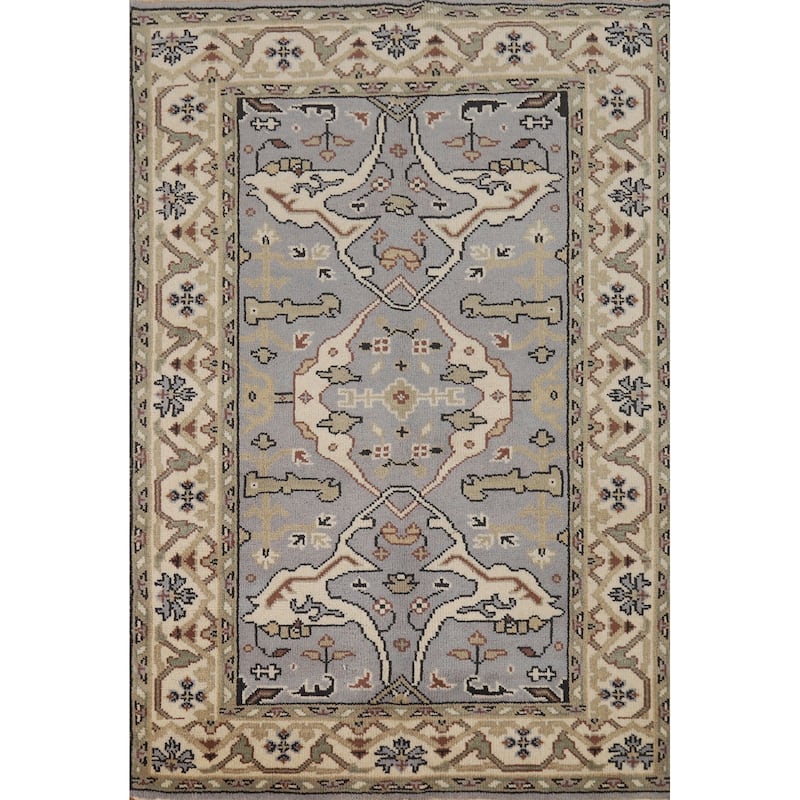 Oushak Oriental Accent Rug Hand-Knotted Blue Wool Carpet - 4'1"x 5'11"