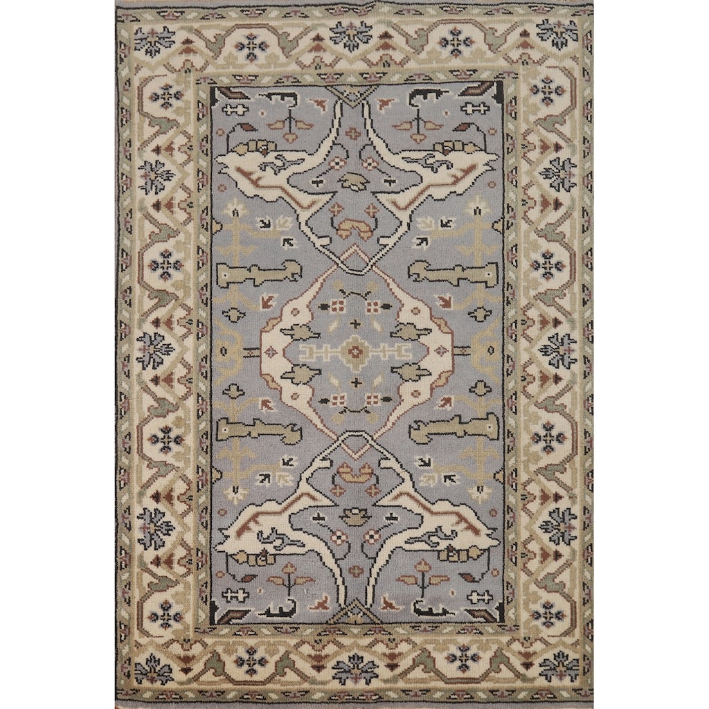 Oushak Oriental Accent Rug Hand-Knotted Blue Wool Carpet - 4'1"x 5'11"