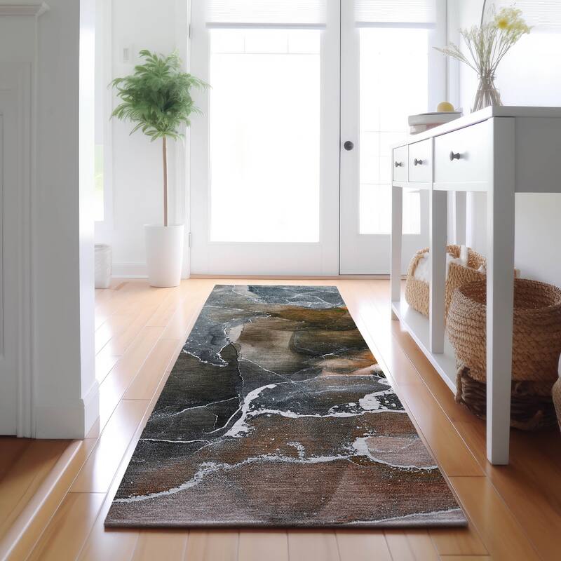 Premium Washable Super Soft Abstract Contemporary Mayfield Rug - Orange - 2' 3" x 7' 6" - Runner