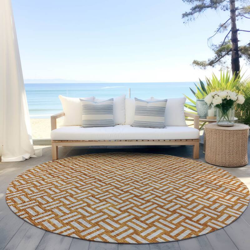 Machine Washable Indoor/ Outdoor Chantille Contempory Crosshatch Rug - Terracotta - 8' x 8'