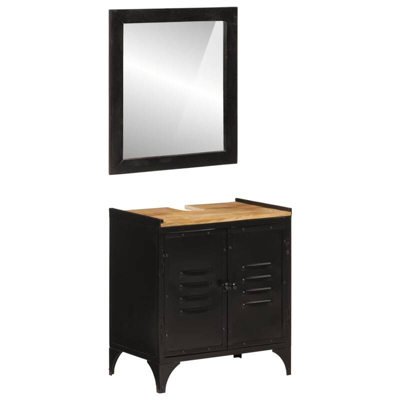 vidaXL Bathroom Furniture Set Natural wood, Black - 13.8 x 21.7 x 23.6 in