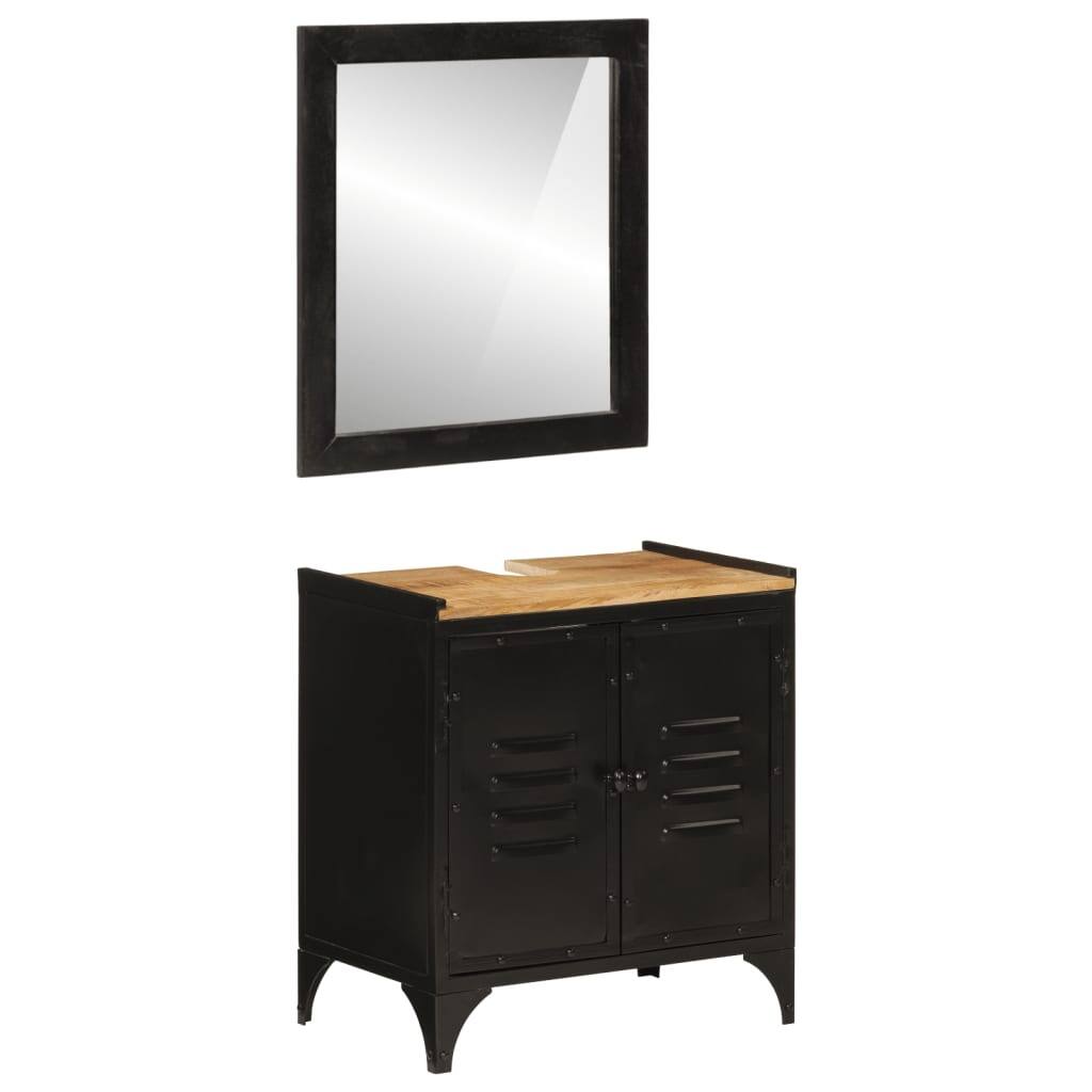 vidaXL Bathroom Furniture Set Natural wood, Black - 13.8 x 21.7 x 23.6 in