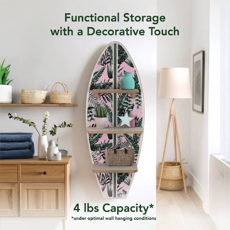 American Art Decor Surfboard Wall Shelf Coastal Beach Themed Decorative Wall Art Storage for Home or Office