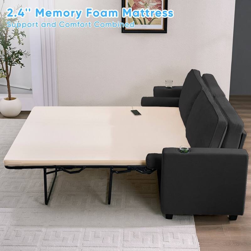 Mixoy Pull Out Loveseat Sofa,Sleeper Sofa Bed with Mattress,Cup Holder