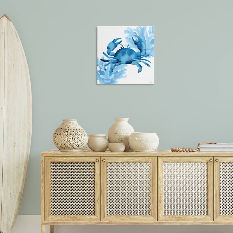 Stupell Blue Tone Crab & Coral Canvas Wall Art Design By Cat Thurman Designs