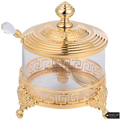 24K Gold Plated Sugar Bowl, Honey Dish, Candy Dish Glass Bowl