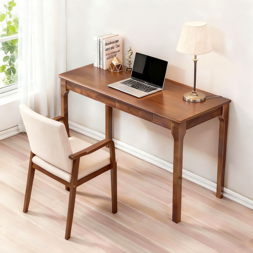 Solid Wood Desk with Drawers, Standing Desk with Smooth Edges, Home Office Desk for Small Spaces (47.24"*21.65"*29.53")