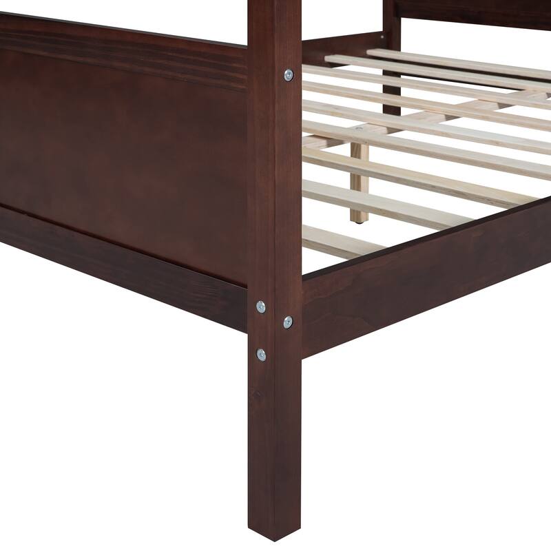 HomeRoots Espresso Inlaid Panels Wood Queen Canopy Bed