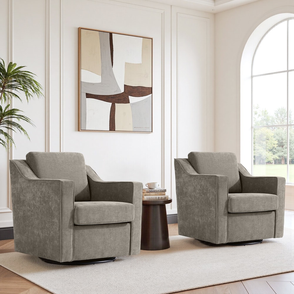 Chenille/Leather Swivel Barrel Chair(Set of 2) Modern Club Chair by UIXE