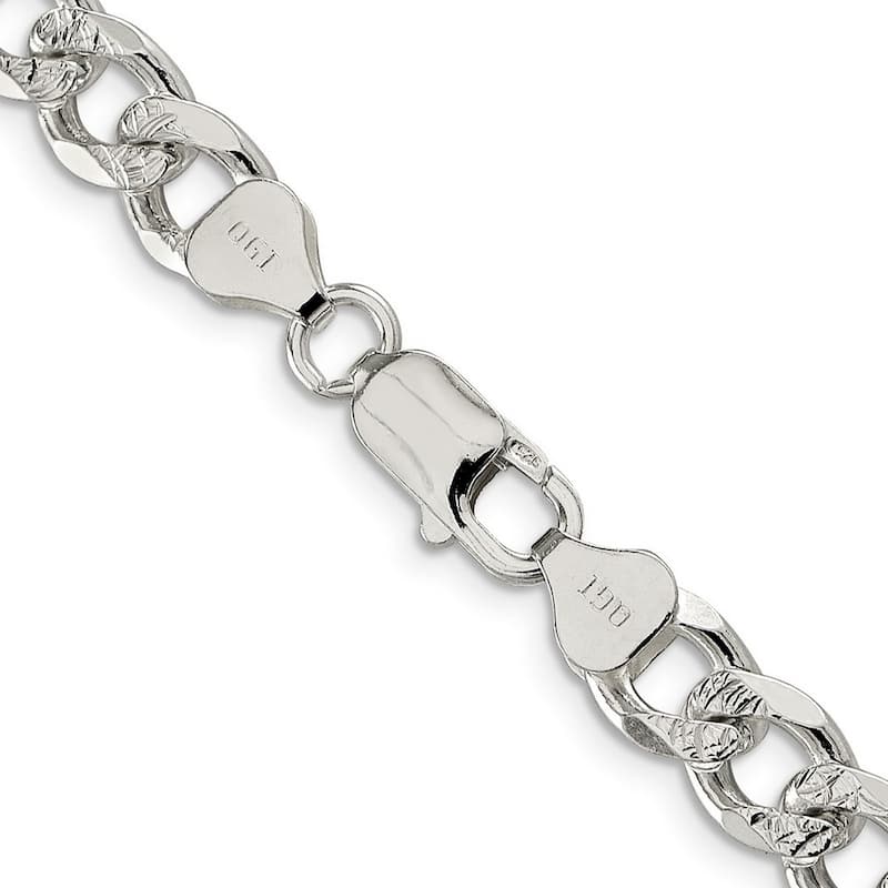 Curata 925 Sterling Silver Solid Polished 8mm Pave Curb Chain Anklet 9 Inch Lobster Claw