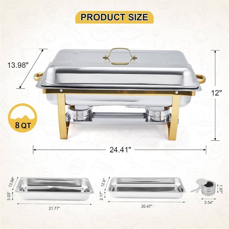Set of 2 8 Qt Chafing Dishes, Food Warmers for Buffet - 2 Pcs
