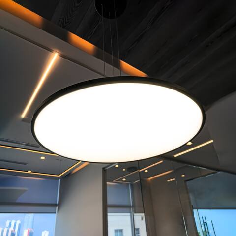 VONN Lighting Salm VMC31840BL 24" ETL Certified Integrated LED Disk Adjustable Chandelier Black - 24"L x 24"W x 120"H