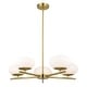 preview thumbnail 8 of 12, Sloane 5 Light LED Gold Satin Brass Mid-Century Modern Chandelier with White Glass Globes - 27-in W x 7-in H x 27-in D