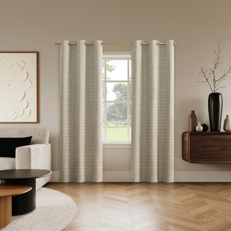 Sun Zero Dresden 2-Piece Slub Detail Magnetic Closure Total Blackout Grommet Curtain Panel Pair
