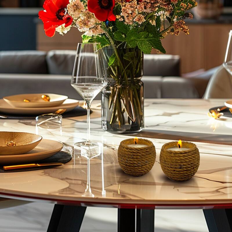 Large Basket Ceramic Candle Bowl Set of Two Light Brown 6 Oz Each