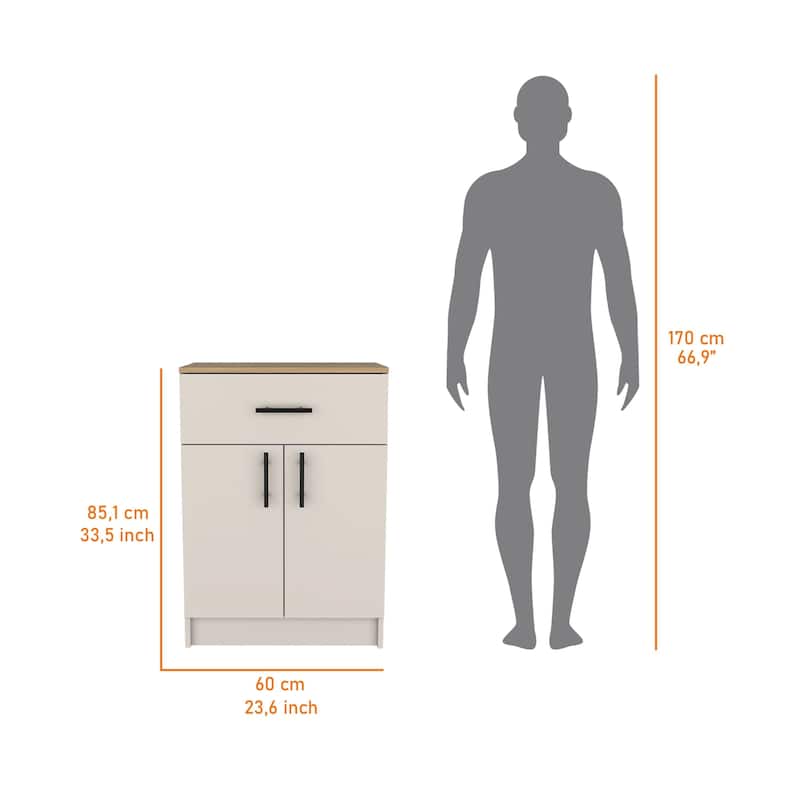 Ivory and Natural Oak 2-Door Kitchen Pantry with 1 Drawer
