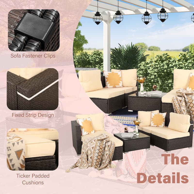 Vrakae Oversize 5 Piece Outdoor Patio Rattan Wicker Sectional Set