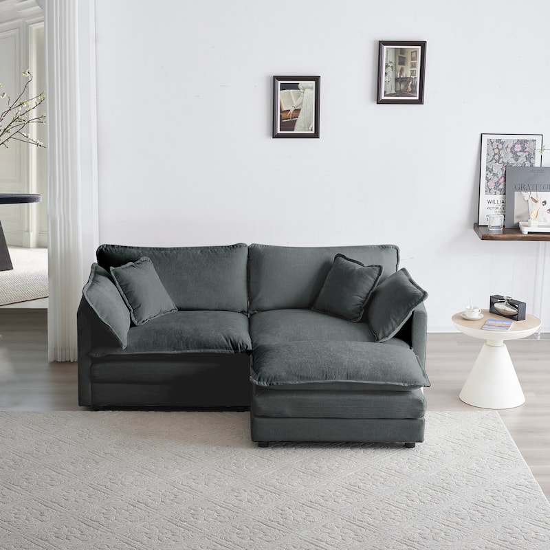 Chenille 2-Seater Sofa with 1 Footrest