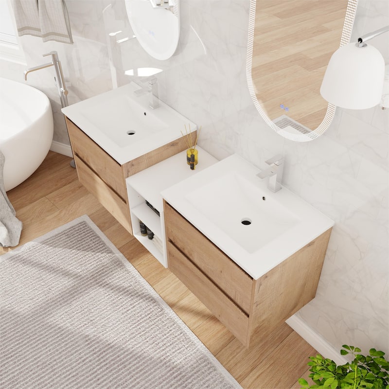 Bathroom Vanity With Sink In 24/28/30/60 Inch, Floating Bathroom Vanity With Soft Close Drawer