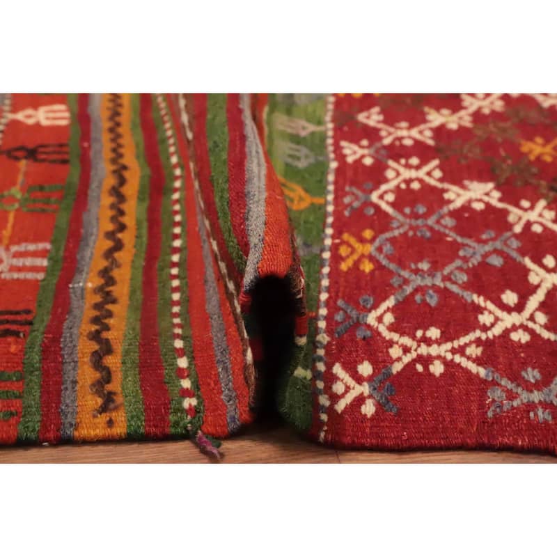 Hand Woven Oriental 100% Wool Carpet Southwestern Tribal Multi-Colored Kilim Area Rug - 7' 7'' X 5' 4''