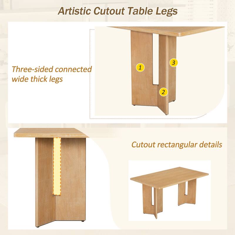 60" Farmhouse Dining Table with Cutout Legs, Rectangular Wood Table for Dining Room & Kitchen