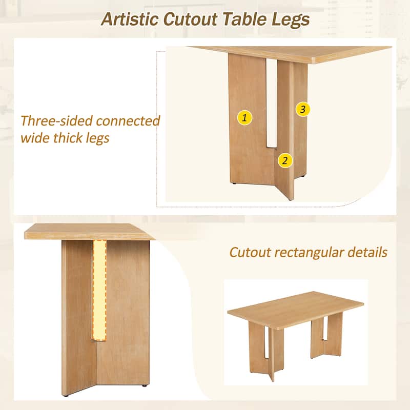 Roomfitters Farmhouse Wood Dining Table, 60" Rectangular Table with Cutout Legs for Dining Room & Living Room