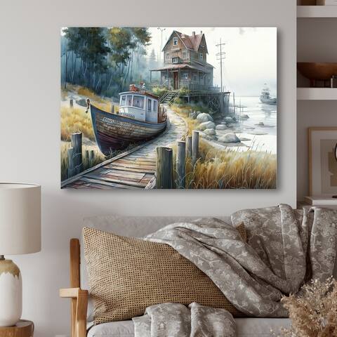 Designart "Charming Boat House II" Farmhouse / Country Canvas Wall Art