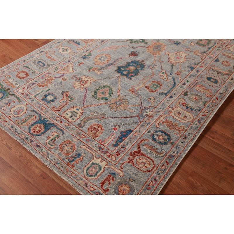 Hand Knotted Oriental 100% Wool Carpet Transitional All-Over Navy Blue & Blues Oushak Area Rug - 6' 7'' X 4' 6''