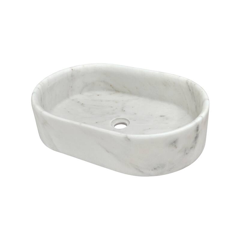 Roomfitters Marble Bathroom Vessel Sink, Natural Stone Countertop Wash Basin, Polished Oval Vanity Sink