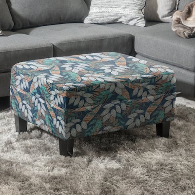 Roomfitters Tufted Storage Ottoman Bench with Hidden Compartment, Tropical Print Upholstered Accent Footrest, Multicolor