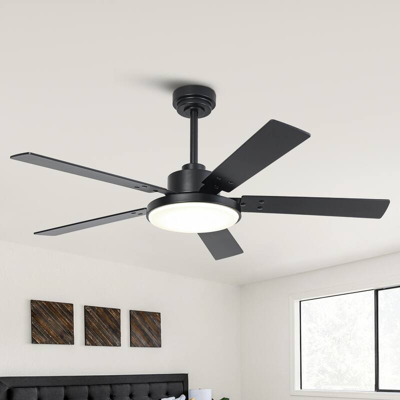 52" Black Reversible 5-Blade Intergrated LED Ceiling Fan with Light and Remote
