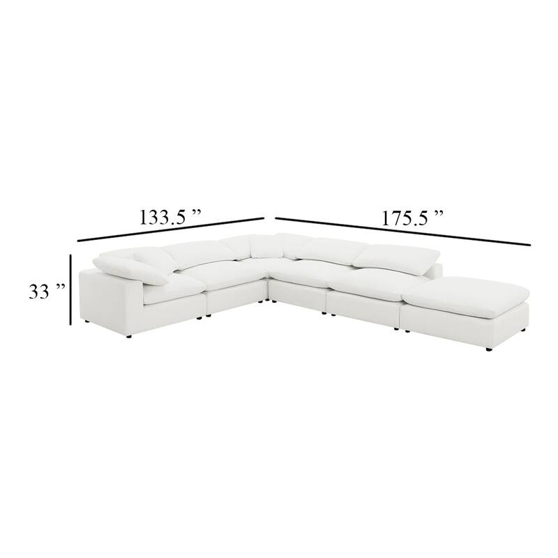 Allias 6pc Modular Sectional Sofa, Ivory White Boucle, 2 Pillows