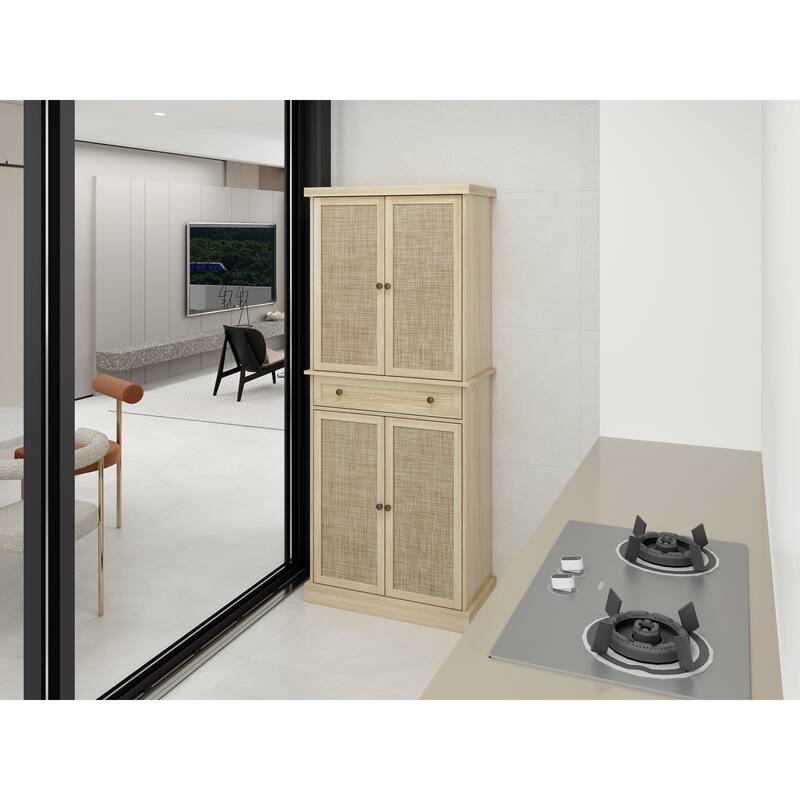 4 Door Cabinet with 1 Drawer, with 4 Adjustable Inner Shelves, Storage Cabinet - Wood - Natural