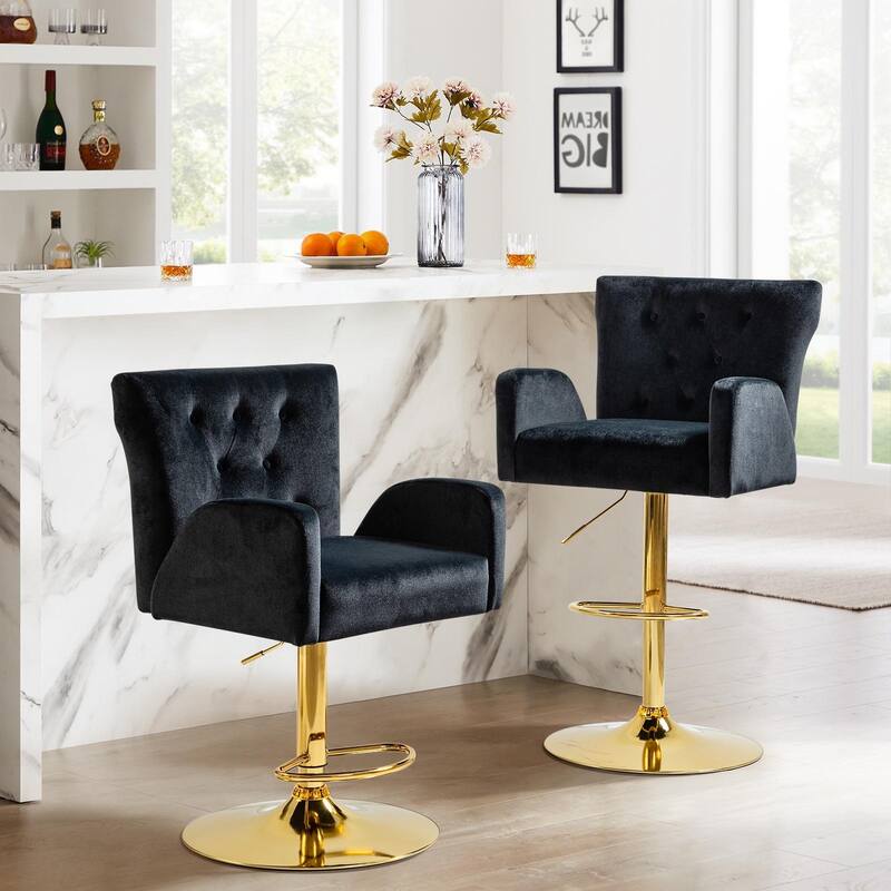 Loreto Modern Tufted Velvet Swivel chair with Adjustable Height Set of 2 by HULALA HOME