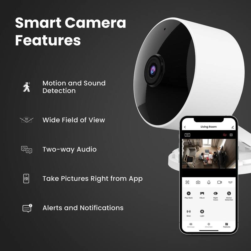 Indoor Security Camera with Motion Detection, 30ft. Night Vision - White