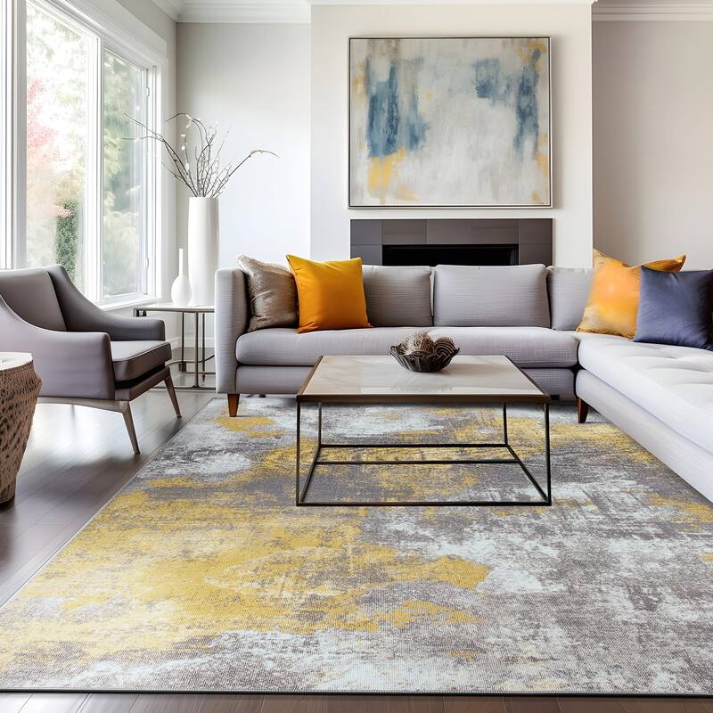 Contemporary Distressed Abstract Non Slip Area Rug