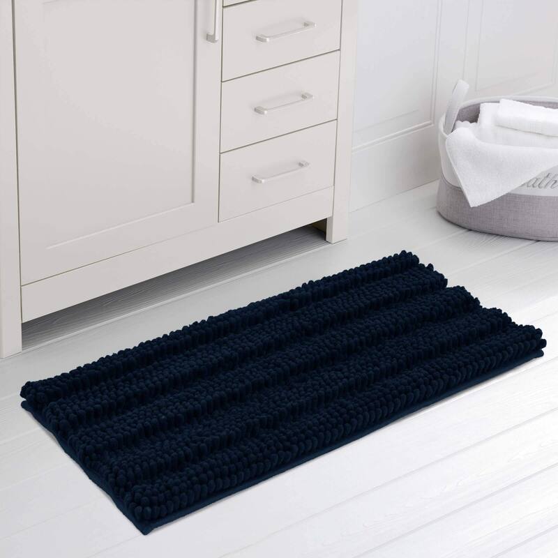 Subrtex Non-slip Bathroom Rug Chenille Soft Striped Plush Bath Mat