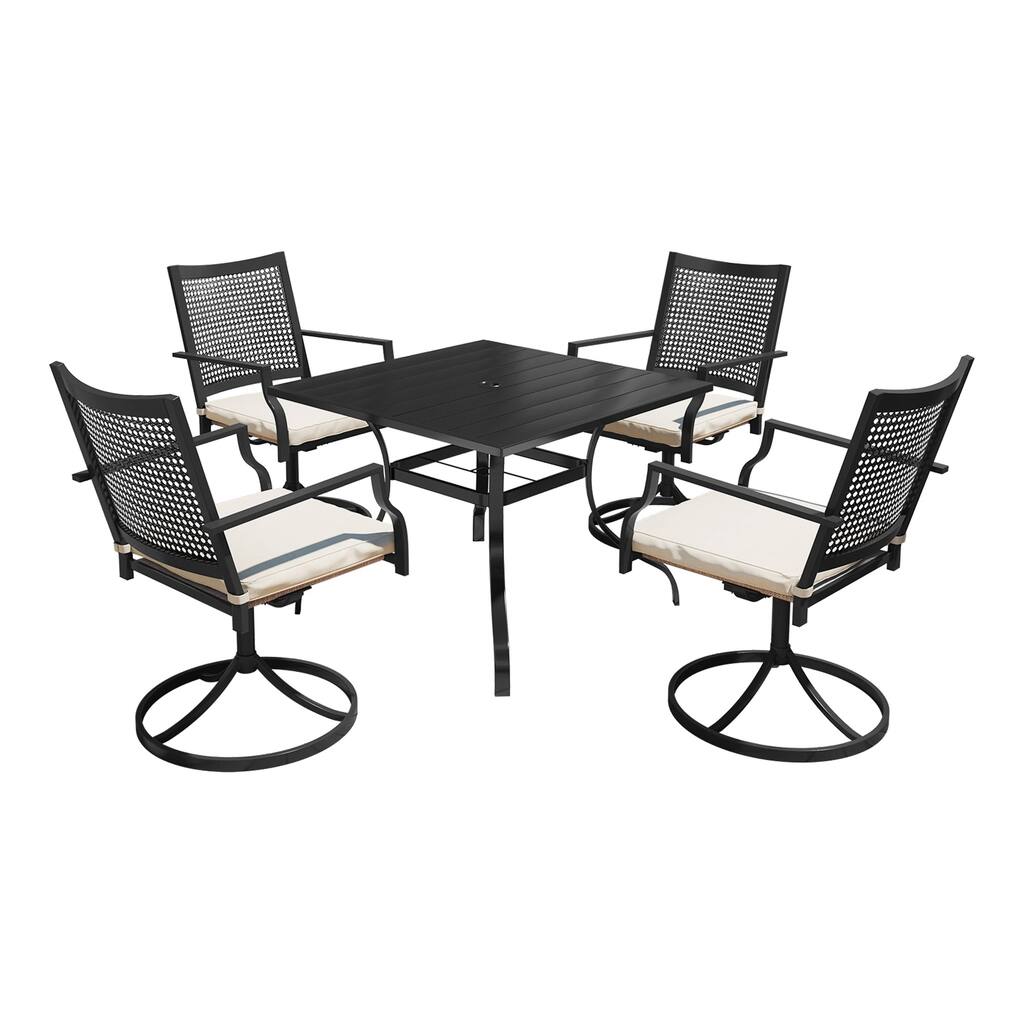 Steel square dining table with chair (set of 5)
